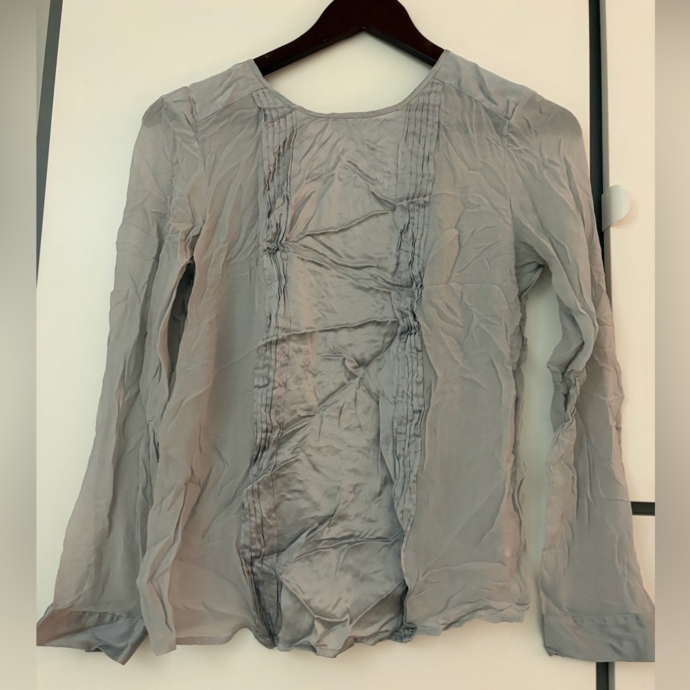 Thomas Pink Light Gray Pintuck Long-Sleeve Blouse
